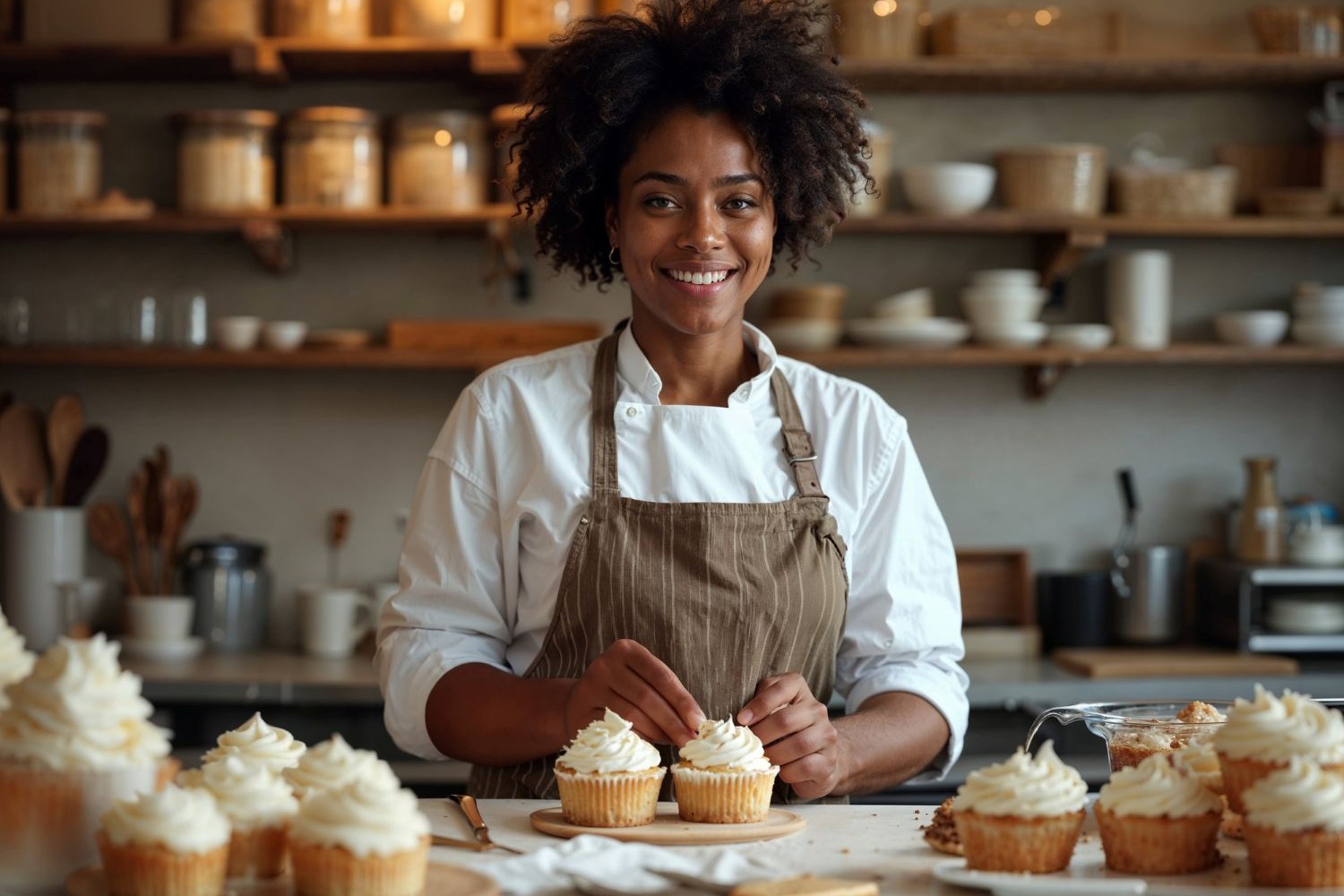 Happy baker in kitchen